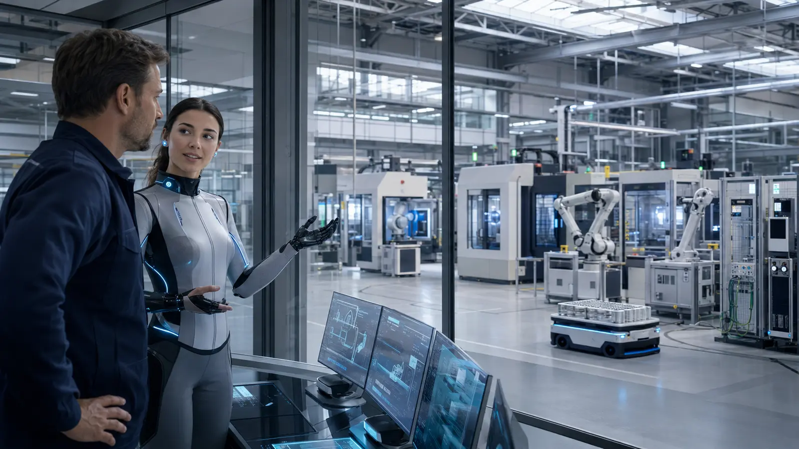 AI darbo aplinkos vizija: inžinierius, įranga ir bendras gamybos kontekstas